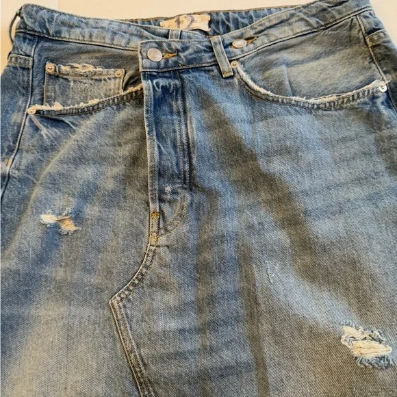 NWOT FREE PEOPLE We The Free Offset Denim Maxi Skirt Distressed Sz 12 Never Worn - Picture 5 of 7
